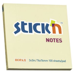 Karteczki samoprzylepne Stick'n 76x76mm, 100szt żółte pastelowe